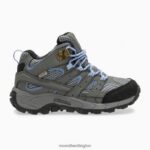 Moab 2 Mid Waterproof Boot (MK162260) Merrell Kids 8VV6P804 Shoes Grey/Periwinkle - Image 2