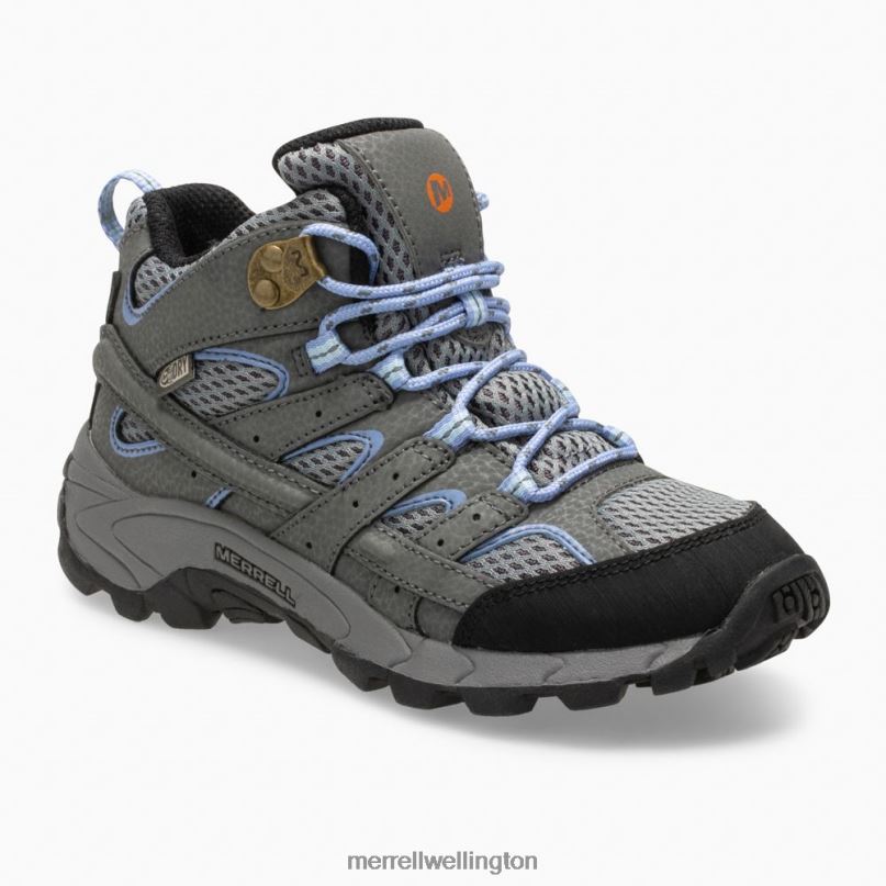 Moab 2 Mid Waterproof Boot (MK162260) Merrell Kids 8VV6P804 Shoes Grey/Periwinkle - Image 3