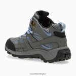 Moab 2 Mid Waterproof Boot (MK162260) Merrell Kids 8VV6P804 Shoes Grey/Periwinkle - Image 6