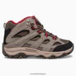 Moab 3 Mid Waterproof Boot (MK265701) Merrell Kids 8VV6P1430 Shoes Boulder/Red