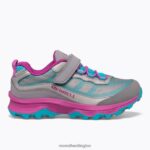 Moab Speed Low A/C Waterproof (MK165211) Merrell Kids 8VV6P1362 Shoes Grey/Silver/Turquoise - Image 2