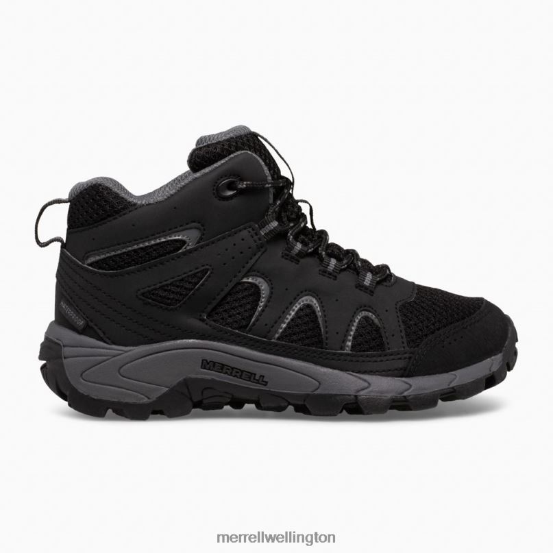 Oakcreek Mid Lace Waterproof Boot (MK265426) Merrell Kids 8VV6P1445 Shoes Black/Grey - Image 1