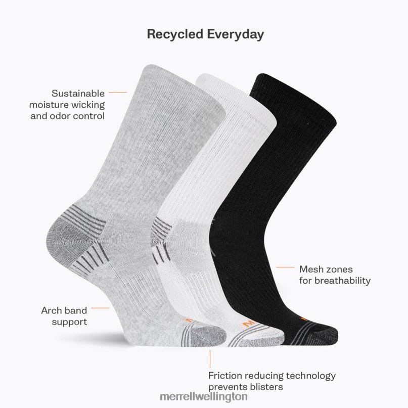 Recycled Crew Sock 3 Pack (JSF26906-001) Merrell Unisex 8VV6P310 Accessories Black Assorted - Image 4