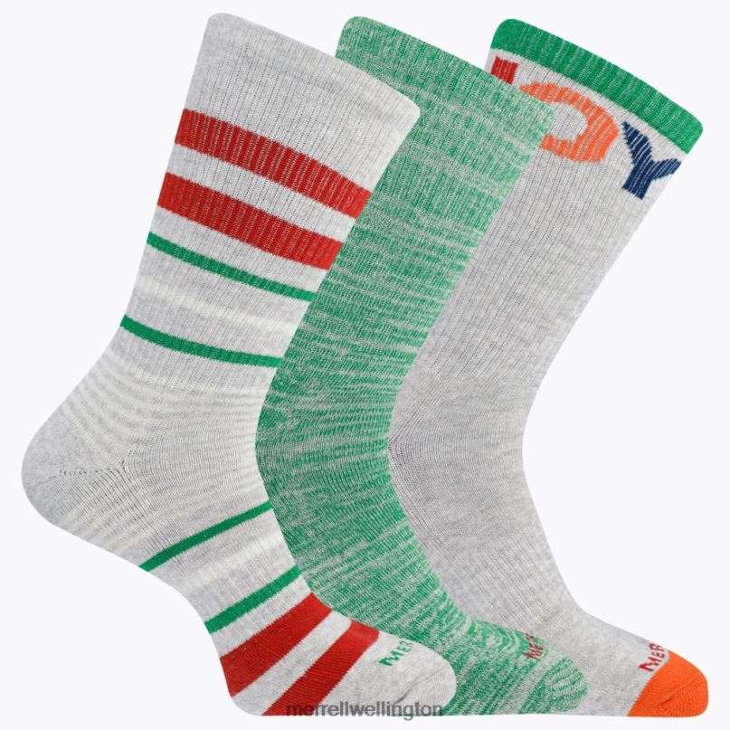 Stripes of Joy Crew 3 Pack Sock (JSF56608-050) Merrell Unisex 8VV6P357 Accessories Grey Assorted - Image 1